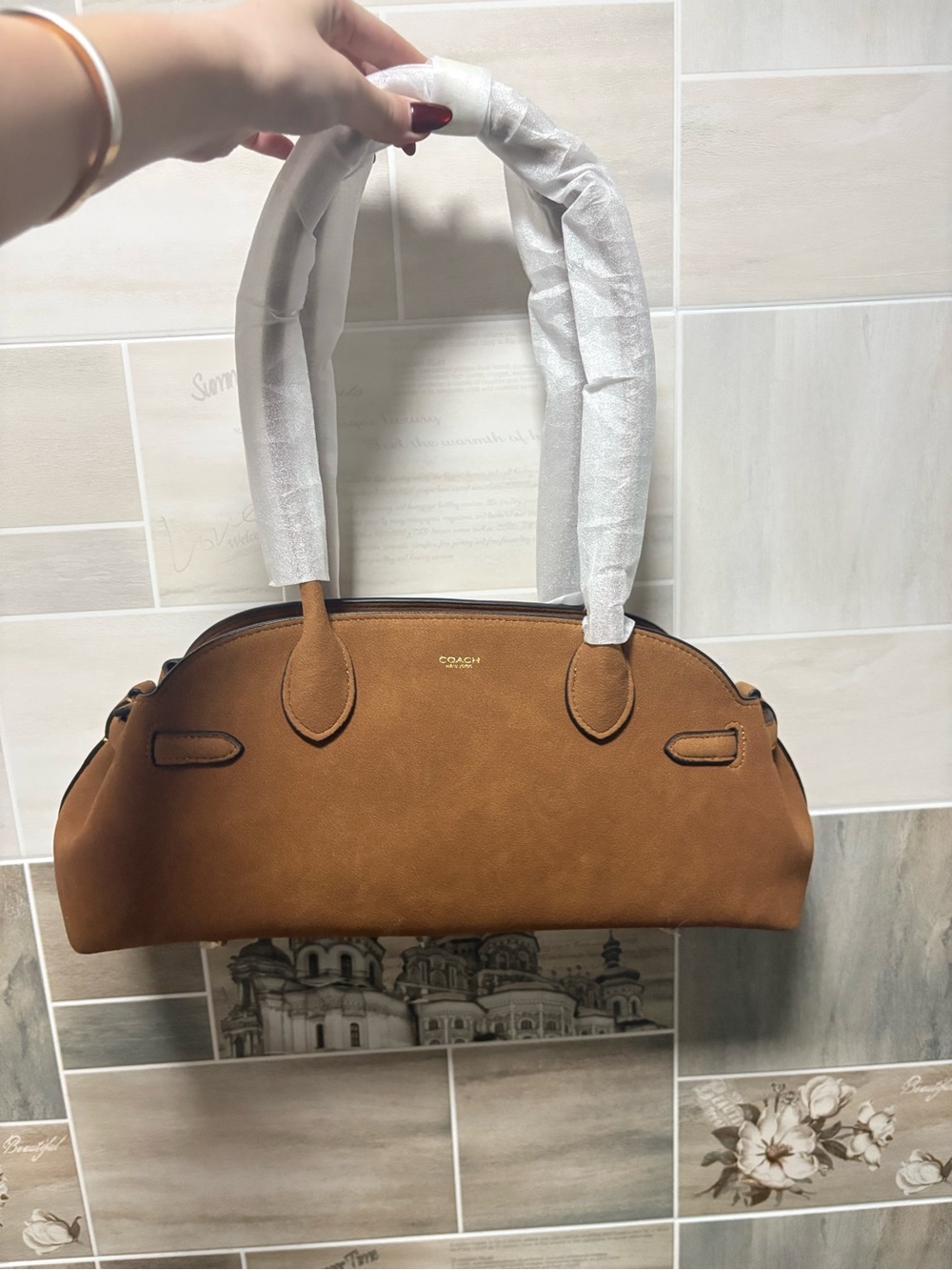 COACH Brown Leather Dome Shoulder Bag with Gold Logo
